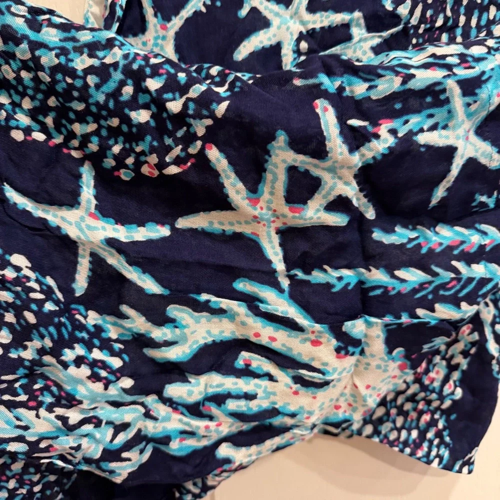 Lilly Pulitzer Riley Infinity Scarf Navy Good Reef Coral Starfish Rayon